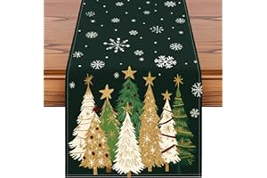 Artscope Świąteczny bieżnik na stół 40 x 140 cm, świąteczne dekoracje tematyczne na stół do jadalni kuchni imprezy gospodarstwo (płatki śniegu i choinka - zielony)