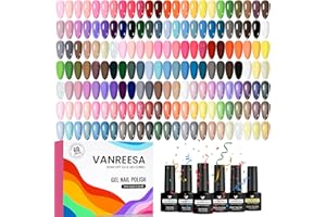 VANREESA 60Pcs Vernis Semi Permanent, 55 Couleurs Vernis Gel UV Semi Permanent avec Base Top Coat Mat Pailleté, Rouge Rose Bleu Vert Jaune Noir Toutes Saisons Vernis Gel Cadeau pour Femmes