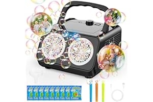 Vorcy Automatic Bubble Machine Upgrade Bubble Blower with 2 Fans, 20000+ Bubbles Per Minute Bubbles for Kids Portable Bubble Maker Operated by Plugin or Batteries for Indoor Outdoor Birthday Party