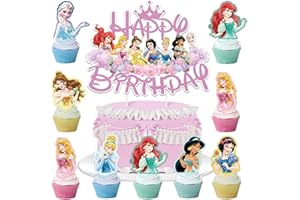 Hangsky 29 Stück Prinzessin Tortendeko Mädchen, Prinzessinnen Kuchen Deko Kindergeburtstag, Cake Topper Set, Happy Birthday Topper für Kinder Geburtstag Party Kuchen Dekoration Supplies (B)