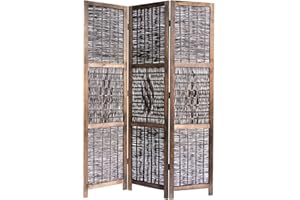 Homestyle4u 1247, parawan, 3-częściowy, plecionka wiklinowa, brązowa