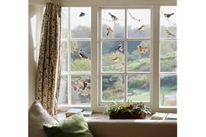 Komar 16003 naklejka na okno, rozmiar 31 x 31 cm, 2 arkusze, dekoracja na okno, folia okienna, ptak, szara, vintage, uderzenie ptaka, naklejka na okno