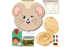 HOMYKIDS® Boîte à Dents de Lait pour Garçon et Fille [FRANÇAIS] + [e-book GRATUIT] – Boîte de la Petite Souris pour Garder les Dents de Lait en Bois Naturel (Français – Petite Souris)