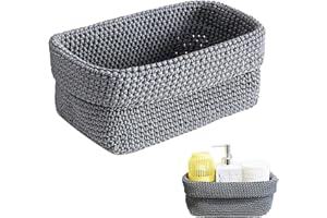 BAIEYE Mały ręcznie tkane pleciony kosz do przechowywania, prostokątny składany kosz łazienkowy, do odbioru małych przedmiotów (szary)