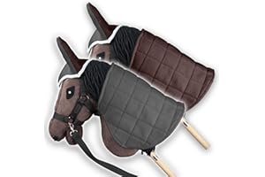 SKIPPI Wendbare Decke und Fliegenhaube für Hobby Horse – Graue und Braune, Hobby Horse Zubehör, Zweifarbige Pferdedecke und Fliegenohren für Steckenpferd, für meisten Pferde A3 und A4
