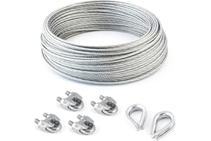 SET 30m câble acier galvanisé 6x7 5mm + 4 serre-câbles étrie et 2 cosse coeur