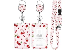 EMBHLITFE Fashionable Sliding Badge Holder with Cherry Blossom Pattern, Cute Pink Lanyard with Card Holder Retractable ID Badge Holder Set Detachable Teacher Lanyard for Office Nurse Student Use (Pink Cherry)