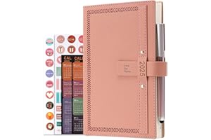 GOLDAYPLN Agenda 2025 tamaño A5 de página por día, agenda anual completa, de enero de 2025 a diciembre de 2025, agenda mensual diaria con calendario, bolígrafo, soporte para bolígrafo, pestañas mensuales,