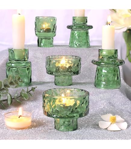 Kaarsenhouder 10x26,5 cm ITINGA glas bubbel olijfgroen - De Woon Winkel