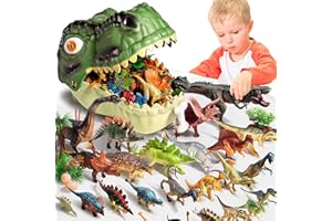 LUKIUP Juego de 46 Juguetes de Dinosaurios, 26 Figuras realistas de Dinosaurios, Caja de Almacenamiento para 3, 4, 5, 6, 7 años, para cumpleaños Infantiles, Regalos