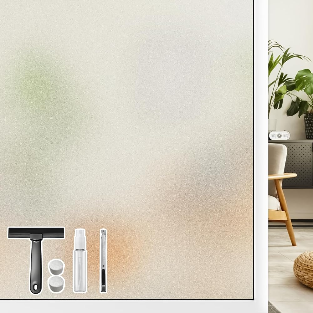 DIFIT Buzlu Cam Gizlilik Filmi, Statik Sarılmak Pencere Çıkartması, Banyo Ofis Oturma Odası için Opak Vinil, 35.4" x 79.8"