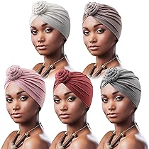 4 Pezzi Turbanti A Fiori Donne Copricapo Africano Berretto Cappelli Pre-Legati - Foto 7