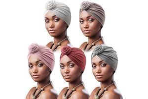 DRESHOW 5 Pezzi Donna Africana Turbante Sciarpa Avvolge Testa Boho Turbante Elastico Annodato Berretto Pre-annodato Berretto Chemio Cappello