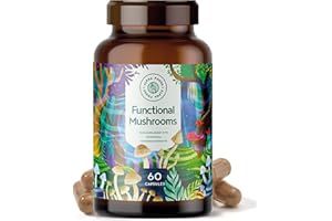 ALPHA FOODS Hongos Funcionales con Extractos Altamente Potentes de Shiitake, Cordyceps, Reishi, Melena de Leon y otros, para Mejorar funciones Cognitiva, Inmunidad, Antiinflamatorios - 60 Cápsulas Veganas