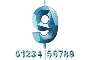 DERATTA Birthday Candles for Cakes 0-9 Number Candles Blue Birthday Cake Candles for Anniversary Birthday Party Decorations Cake Toppers Number 9 Cake Candles
