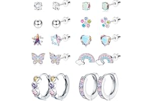 JeweBella 10Pares Pequenos Pendientes para Mujeres Niñas de Acero Quirúrgico Pendientes de Aro Daisy Mariposa Flor Corazón Circón Juego de Pendientes Bebe Niña Hipoalergeniños Cartílago