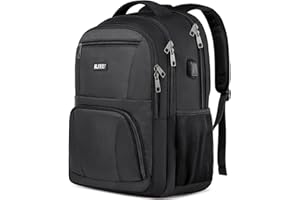 RJEU School Bag Boys, Large 17.3-Inch Laptop Backpack with USB Charging Port - Waterproof Rucksack for Business, College & Travel, Black