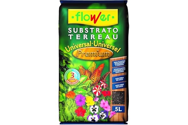 Flower - Sustrato Universal Premium 5L | para Plantas de Interior y Terraza | Enraizante y Aireante con Fibra de Coco | Multicolor, 24x4.5x39 cm, Sustrato