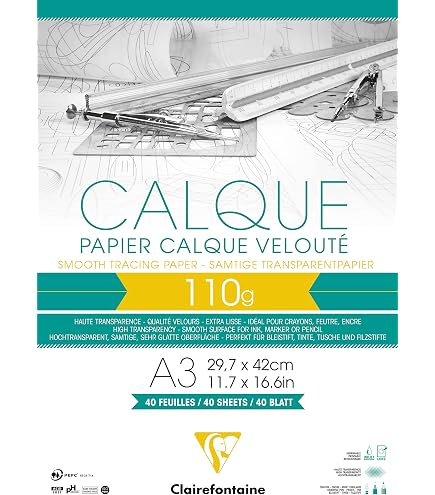 Papier Calque Clairefontaine 10 Feuilles A1 (59,4x84 Cm) - 90/95g, Hautement Transparent, Idéal Pour Dessin Technique Et Créatif