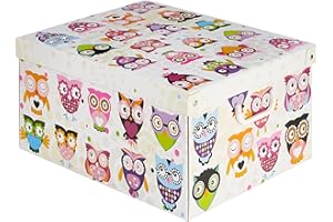 LAVATELLI Boite de Rangement avec Couvercle, Boite en carton, Rangement Vetement, Meuble de Rangement Chambre, Bureau, Panier de Rangement, Organisateur Tiroir, 39x50x24 cm CHOUETTES