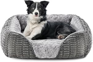 Heymamba Medium Dog Bed with 20cm High Side, Dog Beds Medium Washable Dog Sofa Bed Filled with 1.3kg High-Density Cotton 64x53x20cm, Provide Head/Neck/Waist Support for Dachshund/Jack Russell