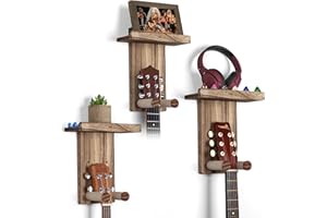 VINCOURNA Soporte Guitarra Pared, Colgador Guitarra Pare Juego de 3, Soporte Pared Guitarra para Guitarra Acústica, Guitarra Española, Bajo Eléctrico, Guitarra Eléctrica, Ukelele - Negro Carbonizado
