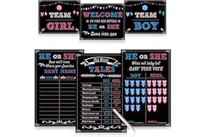 HONGPAR Baby Gender Reveal Party Supplies Kit,Photo Props Games Decorations,Boy or Girl,Includes 3 Game Posters (11x17),3 Signs (8x10),1 Erasable Marker,48 Blue and Pink Voting Stickers