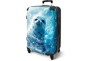 NoBoringSuitcases.com Valise Enfant, Grande Valise, Bagages Enfant, Valise Enfant Roulette, Serrure TSA, Valise 23kg, Valise pour Enfant, Valise Grande Taille (67cm - 72L), (Bébé Phoque - Bleu)