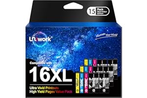 Uniwork 16XL 15-Pack Compatibile per Cartucce Epson 16 XL per WorkForce WF-2510 WF-2630 WF-2010 WF-2520 WF-2760 WF-2530 WF-2540 WF-2650 WF-2660 WF-2750 (Nero Ciano Magenta Giallo, 15-Pack)
