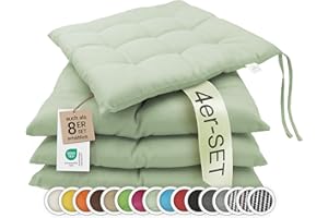 ‎ZOLLNER ZOLLNER 4er Set Sitzkissen in 40x40cm - gemütliche Stuhlkissen mit Bindebänder - waschbar bis 30°C - in lindgrün - Oeko Tex® Zertifiziert