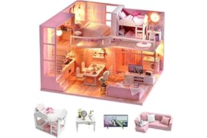CUTEROOM Casa de muñecas Miniatura Casa de muñecas de Madera en Kit con Muebles y música Modelo para niñas y niños