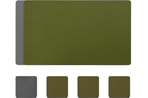 Myir JUN Podkładki stołowe zmywalne i podstawki, podkładki ze skóry, zmywalne, dwustronne, dwustronne, antypoślizgowe, o wyglądzie skóry (zestaw 4, szaro-zielone 01)