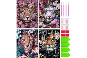 Pykaqil 4 Pcs Diamond Painting Animals Kits, 5D Diamond Art Kits, 5D Diamond Painting Kits for Adults and Kids, Dimond Picture Art for Home Wall Decor 30x40cm
