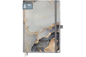 HÄFFT paper&you® Premium Dotted Journal punteado [Mármol Gris] cuaderno A5 a puntos - 188 páginas de papel grueso - banda elástica, soporte para bolígrafo - sostenible y respetuoso con el clima