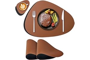 NOSTHEART Manteles Individuales y Posavasos, Salvamanteles Manteles Lavables Individuales Redondos, Manteles Individuales Antideslizantes Impermeables de Doble Cara - Negro Marrón, Juego de 2