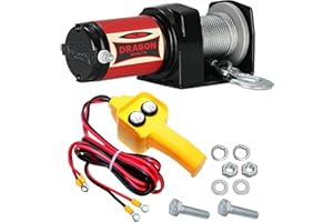 Dragon Winch Treuil électrique série Maverick 2000 lbs (907 kg), 12V avec câble en acier 10m pour Charrues, Quads, ATV, UTV | complet avec télécommande filaire + accessoires treuil