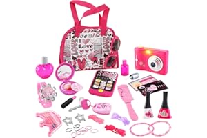deAO - Bolso de Mano y Estuche de Belleza para niños, Juguete de Maquillaje, Princesa Pretend Maquillaje con Maquillaje, teléfono, cámara, Regalo para niña, 3 4 5 años