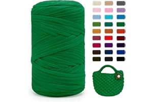 Uiopa Grass Green T-Shirt Yarn, 400g/120m Elastic Fabric Crochet Cloth T Shirt Yarn, Chunky Hand Knitting Polyester Ribbon for Crocheting Bags/Baskets/Rugs, Home Decor, DIY Crafts