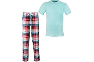 ThreadMills Mens Pyjamas Sets, Checked Pyjamas For Men's Nightwear - Cotton T-Shirt With Short Sleeves, Round Neck & Woven Pajamas for Mens Pjs Set