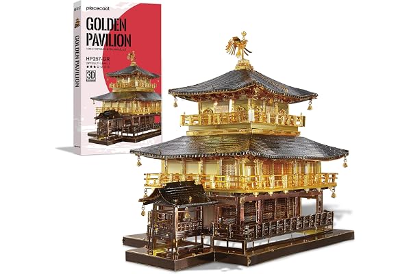 Piececool Puzzle 3D Metal Temple du Pavillon D’or, Maquette Maison a Construire de Acier Inoxydable 430, Restauration 100%, Maquette Metal, Cadeau d'anniversaire pour 3D Puzzle Adulte, 369 Pièces
