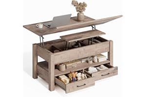 ‎ROLANSTAR Rolanstar Höhenverstellbarer Couchtisch mit 2 Schubladen, 100 x 50 cm Wohnzimmertisch aus Holz,Platzsparend & Einfach Montiert für Schlafzimmer, Holzfarbe