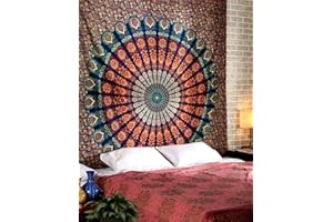 RAJRANG Grande Arazzo Arancione 229x274 cm Mandala Arazzo da Parete Arazzi da Parete in Puro Cotone Decorativo