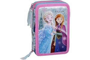 J.M. Inacio FROZEN - ASTUCCIO SCUOLA 3 ZIP FROZEN - ANNA ed ELSA - COMPLETO DI 44 PEZZI - PRODOTTO UFFICIALE DISNEY (ROSA/CELESTE)