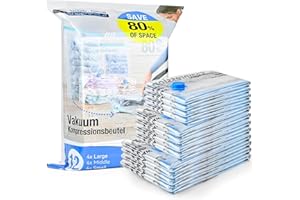VZL Vakuumbeutel für Kleidung & Bettdecken – Vakuumbeutel Reise Set, Koffer Organizer, Kleidersack, Vacuum Bags for Clothing, Compression Packing Cubes, Wäschebeutel & Vakuumierbeutel (12er Pack)