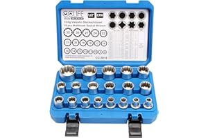 CCLIFE 19pcs coffret douilles torx femelle 1/2', douilles 6 et 12 pans pour E10-E24,Cr-V Matériau 8-32mm,douilles multi-empreintes Torx outillage XZN