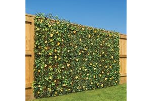 CHRISTOW Expanding Artificial Trellis Fake Leaf Yellow Flower Hedge Garden Privacy Screening (1m x 2m)