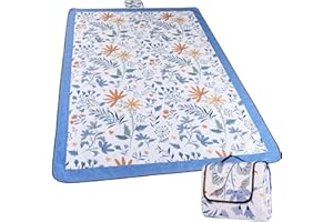 ‎DEWUR DEWUR Picknickdecke wasserdicht waschbar, Stranddecke Sandfrei XXL Campingdecke Strandmatte isoliert mit wasserdichter Unterseite (Weiß mit Blumen, 300 x 200 cm)