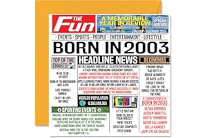 STUFF4 21st Birthday Cards for Men Women - Born In 2003 Newspaper - Happy 21 Birthday Card for Son Daughter Cousin Vintage Retro Back In 2003, 145mm x 145mm Twenty-One Twenty-First Bday Greeting Cards