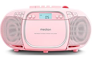 MEDION E66476 Stereo Sound System (Boombox, CD-Player, MP3, Kassette, tragbarer Kassettenspieler für Kinder, UKW Radio, AUX, Kopfhörer, Netz & Batterie) Pink