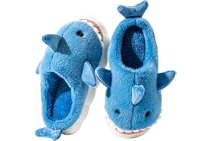 Fadezar Chausson Femme Requin/Vache Pantoufle Homme Hiver Doublure Antidérapant Fourrure Chausson Maison Mémoire Mousse Slippers